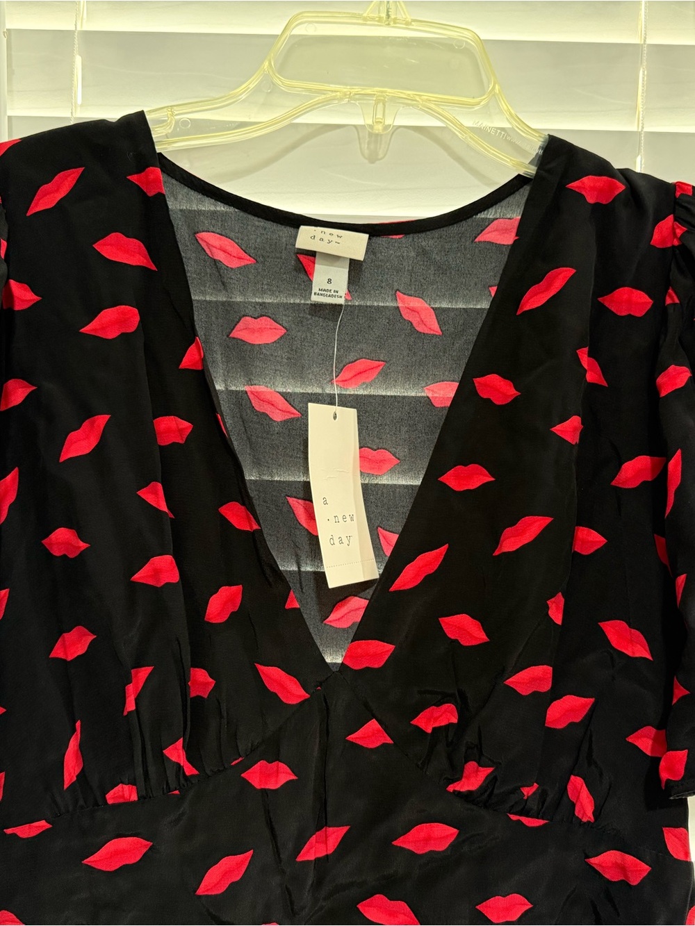 a new day Black Maxi Dress with Red Lip Print